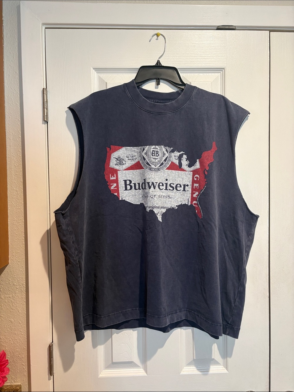 Abercrombie Budweiser Navy Sleeveless Tank with Red & White USA Graphic XXL